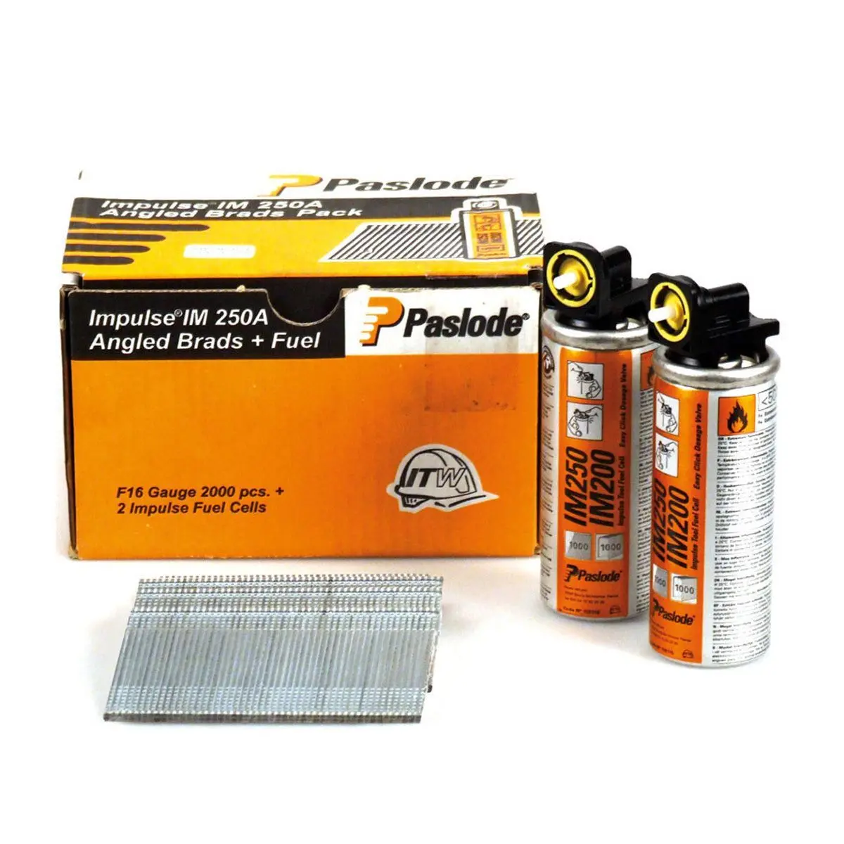 Paslode Im65a 38Mm 16 Gauge 2000 Angled Electro Galvanised Brad Nails With 2 Fuel Cells 300271 1