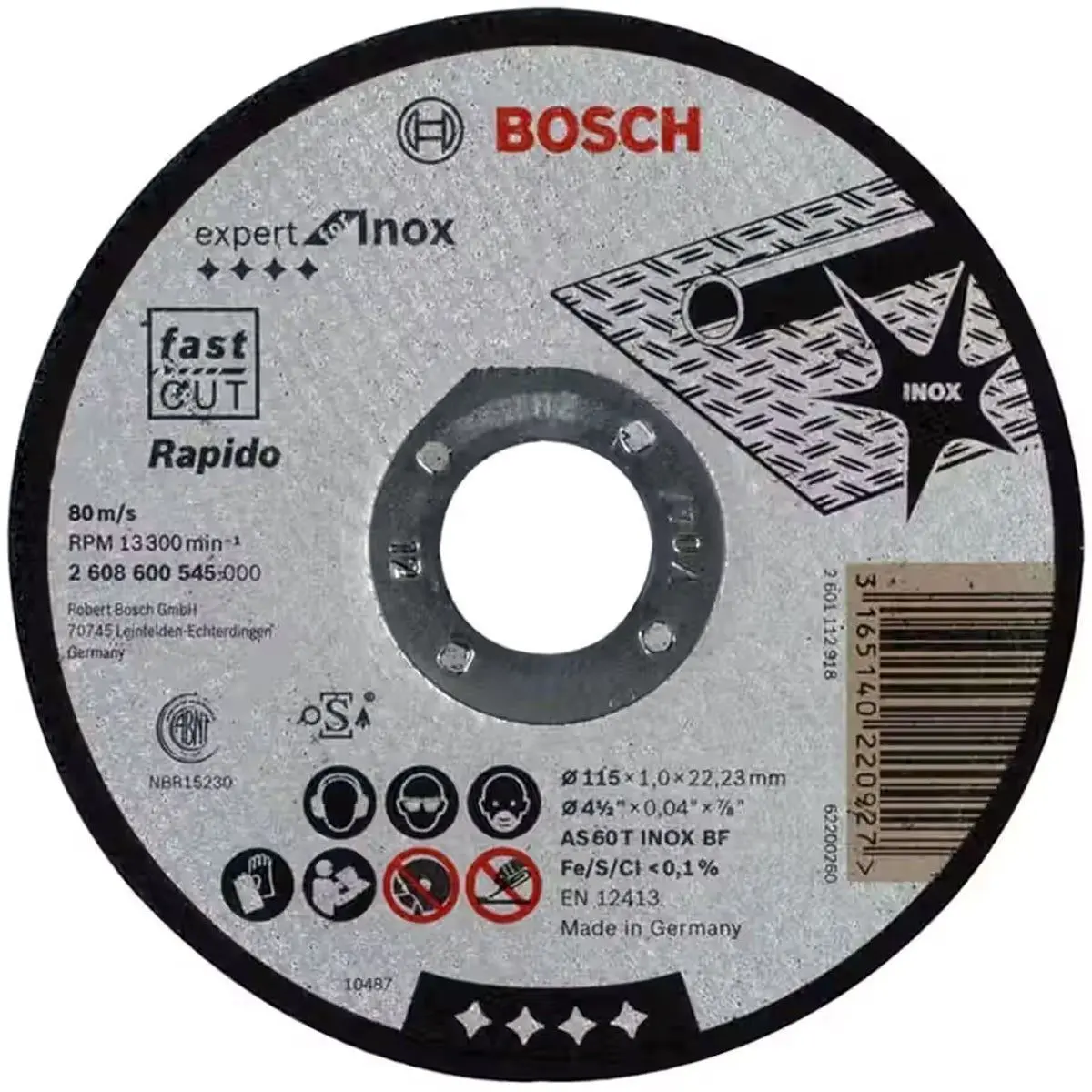 Bosch 115Mm Rapido Straight Cutting Disc Expert For Inox - 2608600545 1