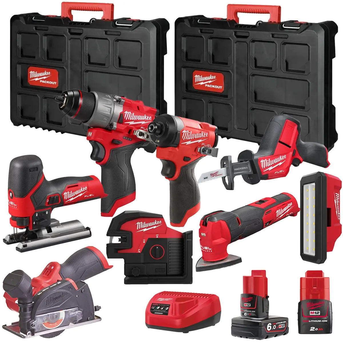Milwaukee M12fpp7b2-628P 12V Fuel 8 Piece Powerpack Tool Kit With 1 X 6.0Ah & 2.0Ah Batteries, Charger & Case 1