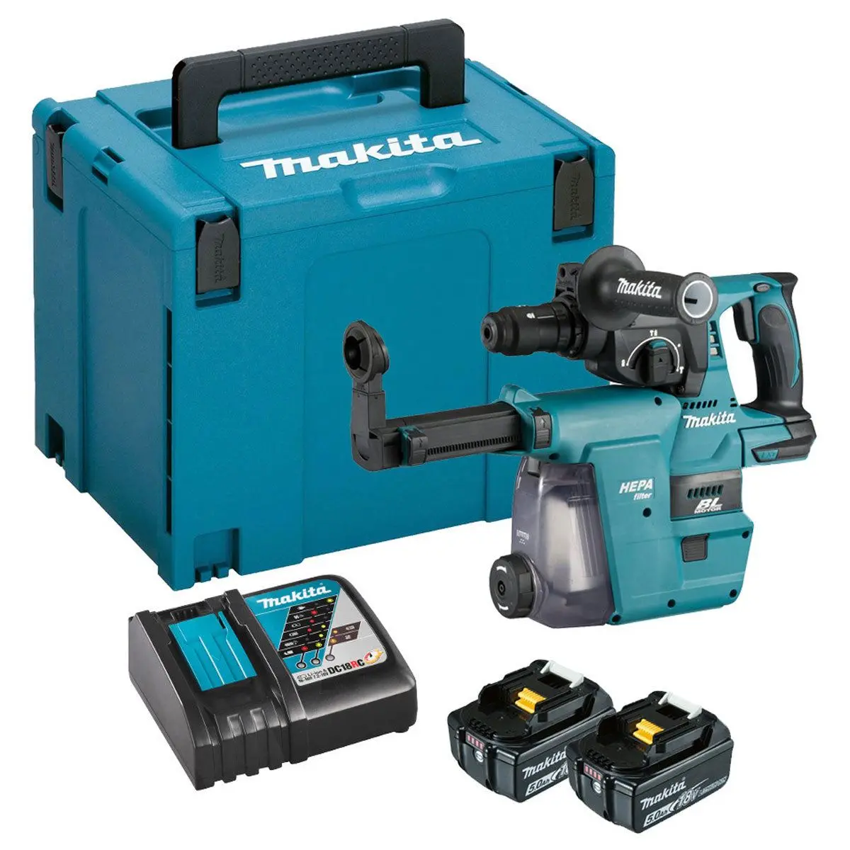 Makita Dhr243rtjw 18V Lxt Brushless 24Mm Sds+ Rotary Hammer Drill With 2 X 5.0Ah Battery & Charger 1