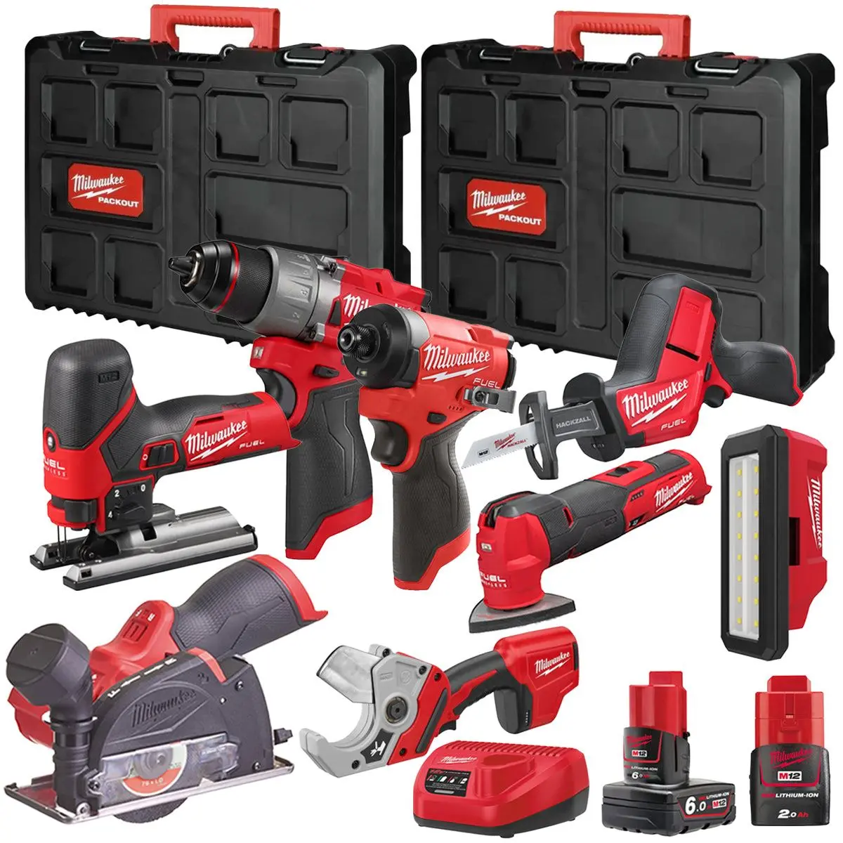 Milwaukee M12fpp7b2-631P 12V Fuel 8 Piece Powerpack Tool Kit With 1 X 6.0Ah & 2.0Ah Batteries, Charger & Case 1