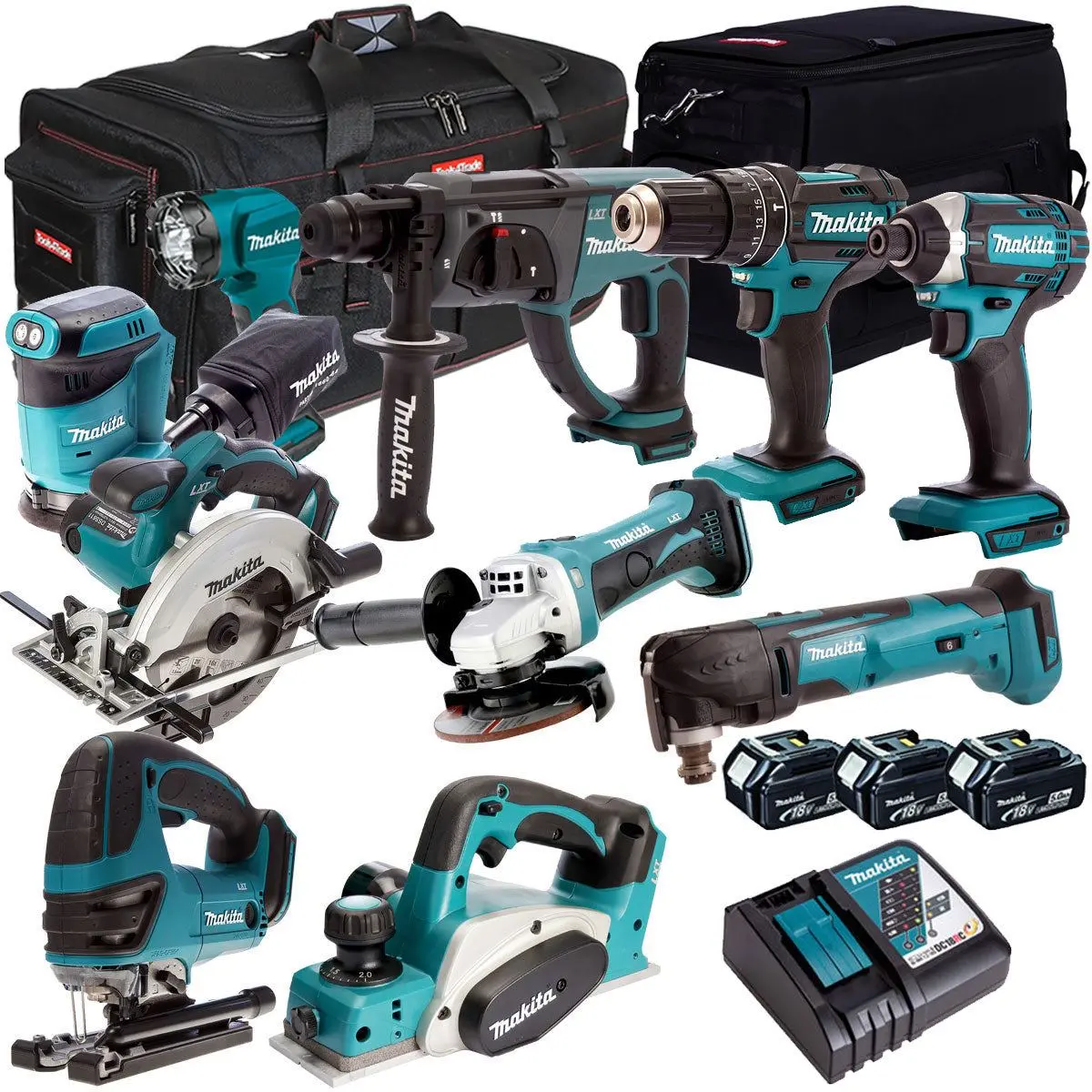 Makita 10 Piece Power Tool Kit 18V Lxt 3 X 5.0Ah Batteries T4tkit-265 1