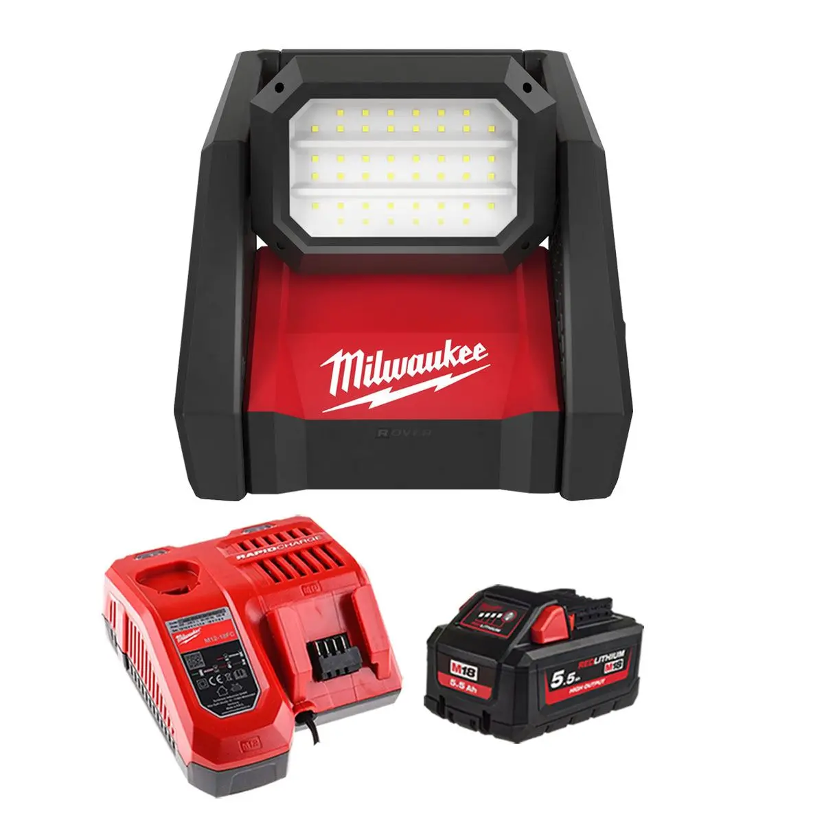 Milwaukee M18hoal-0 18V 110V High Output Area Light With 1 X 5.5Ah Battery & Charger 1