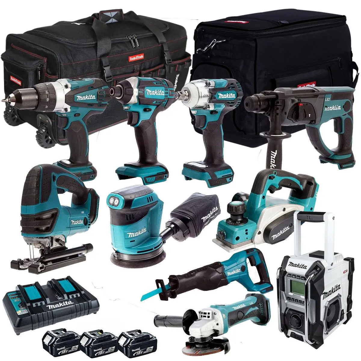 Makita 18V 10 Piece Power Tool Kit With 3 X 5.0Ah Battery & Charger T4tkit-12998 1