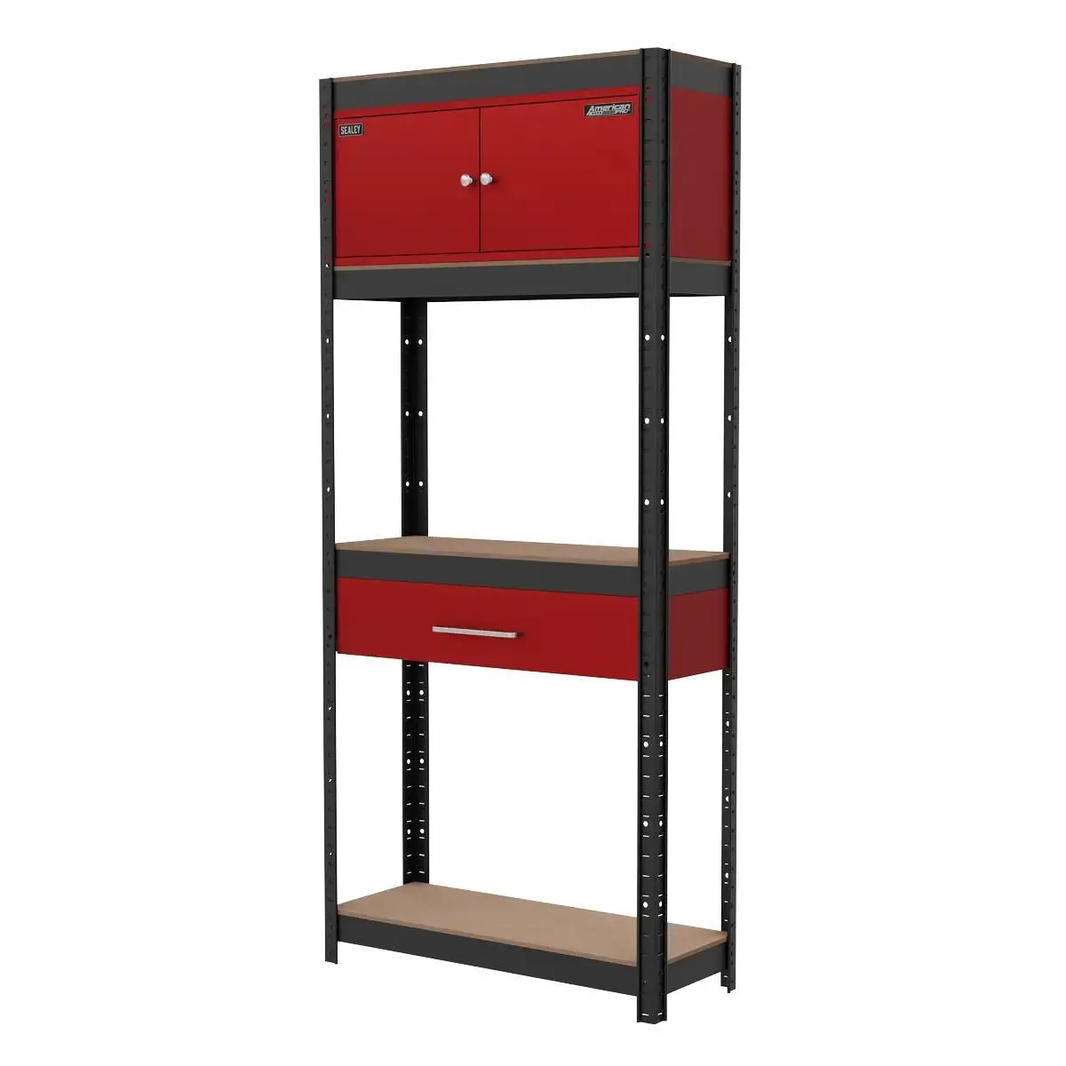 Sealey Ap830r Shelving Unit 4-Tier With Cupboard & Drawer 150Kg Capacity Per Level 1
