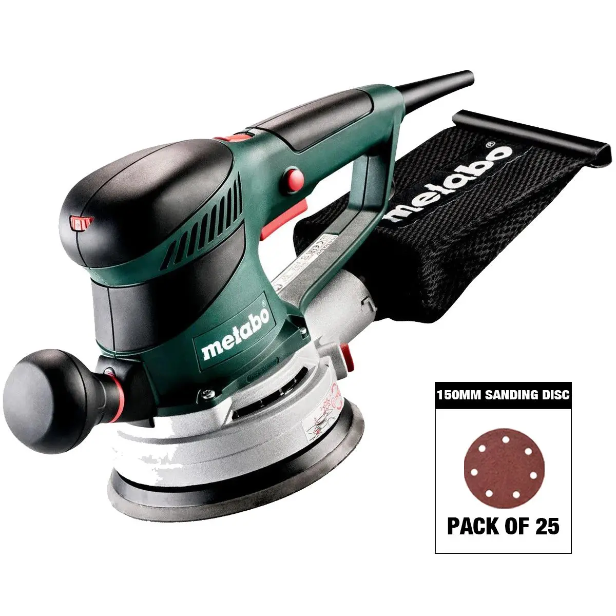 Metabo Sxe 450 Turbotec 150Mm Random Orbital Sander 110V 600129390 With Sanding Disc Mix Grit Pack Of 25 1