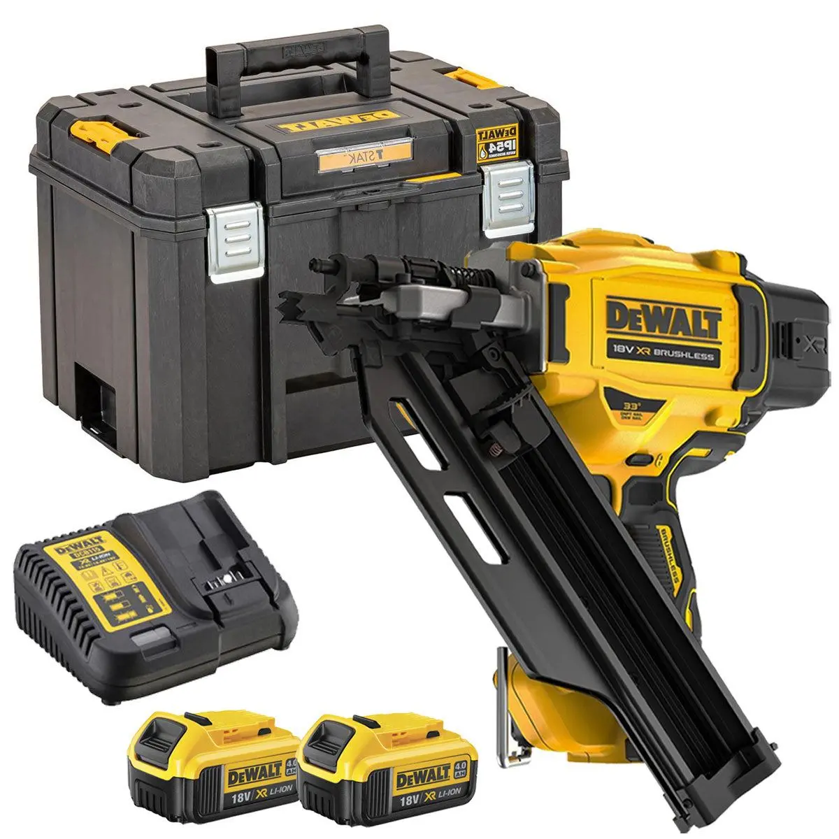 Dewalt Dcn930n 18V Brushless 90Mm First Fix Framing Nailer With 2 X 4.0Ah Battery Charger & Tstak Tool Box 1