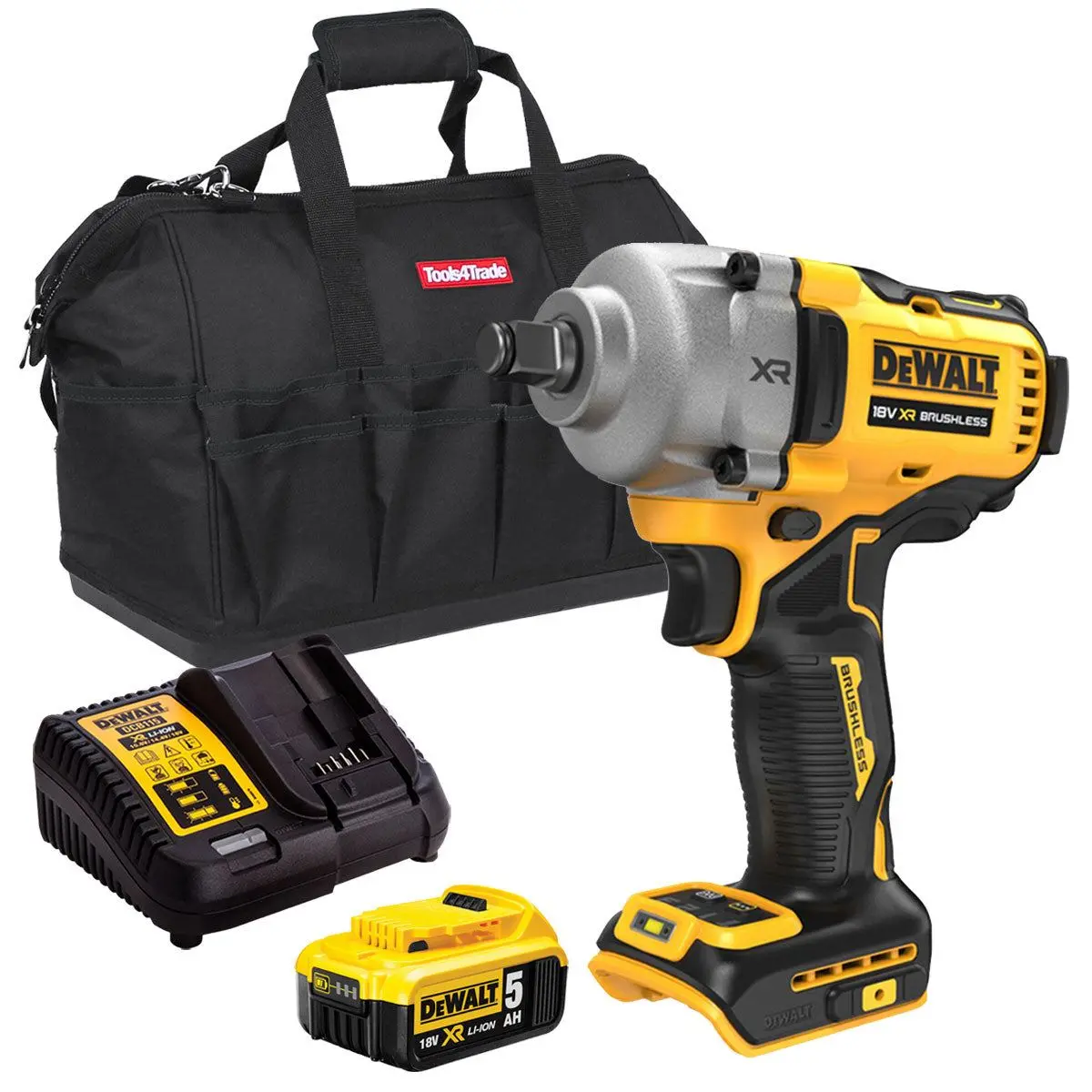 Dewalt Dcf891n 18V Brushless 1/2" Hog Ring Impact Wrench With 1 X 5.0Ah Battery Charger & Bag 1