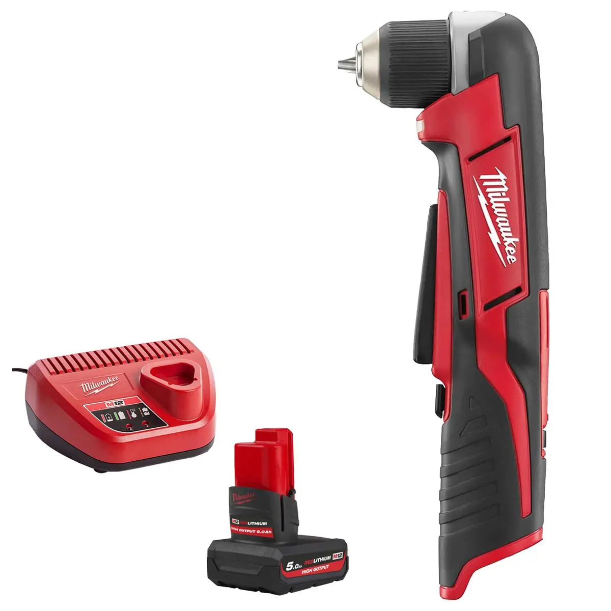 Milwaukee C12rad-0 12V Sub Compact Right Angle Drill Body With 1 X 5.0Ah Battery & Charger 1