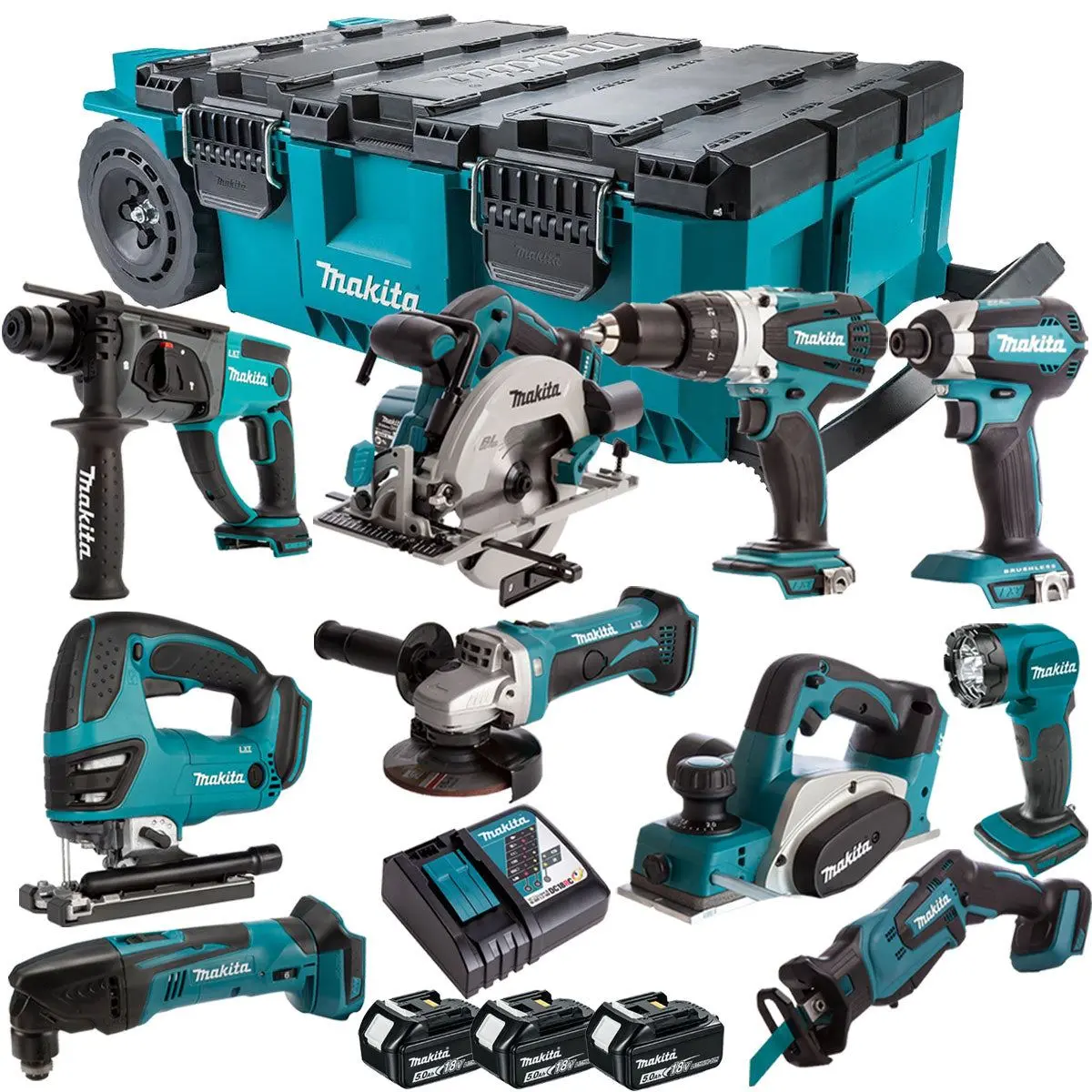 Makita 18V 10 Piece Combo Kit With 3 X 5.0Ah Batteries & Maktrak Trolley Toolbox 1
