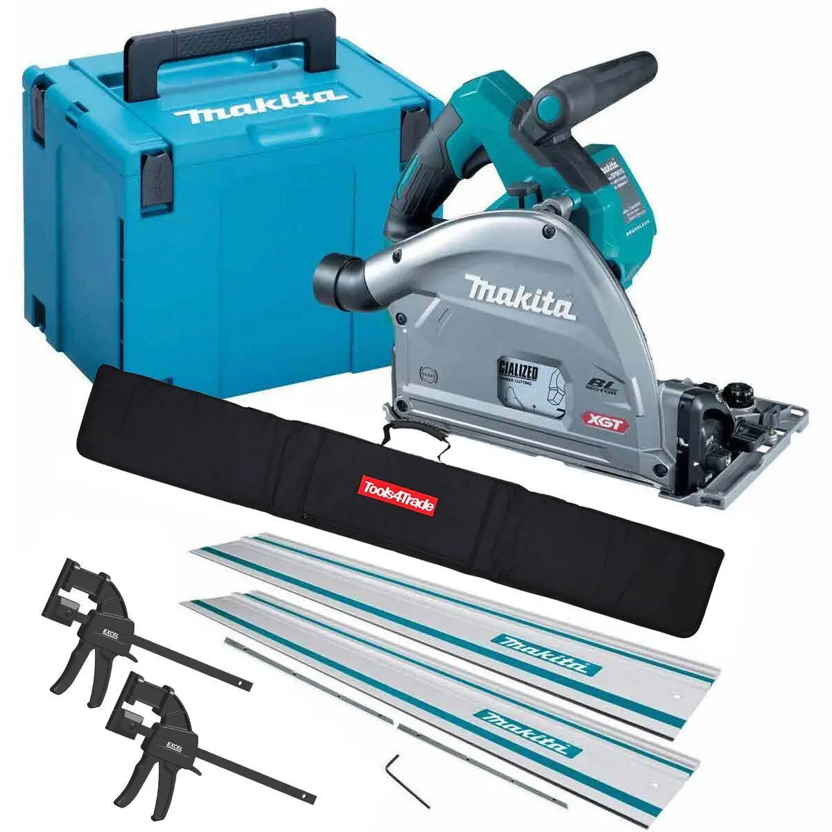 Makita Sp001gz03 40V Brushless Plunge Saw + 2 X Guide Rail Connector & Clamp Set 1