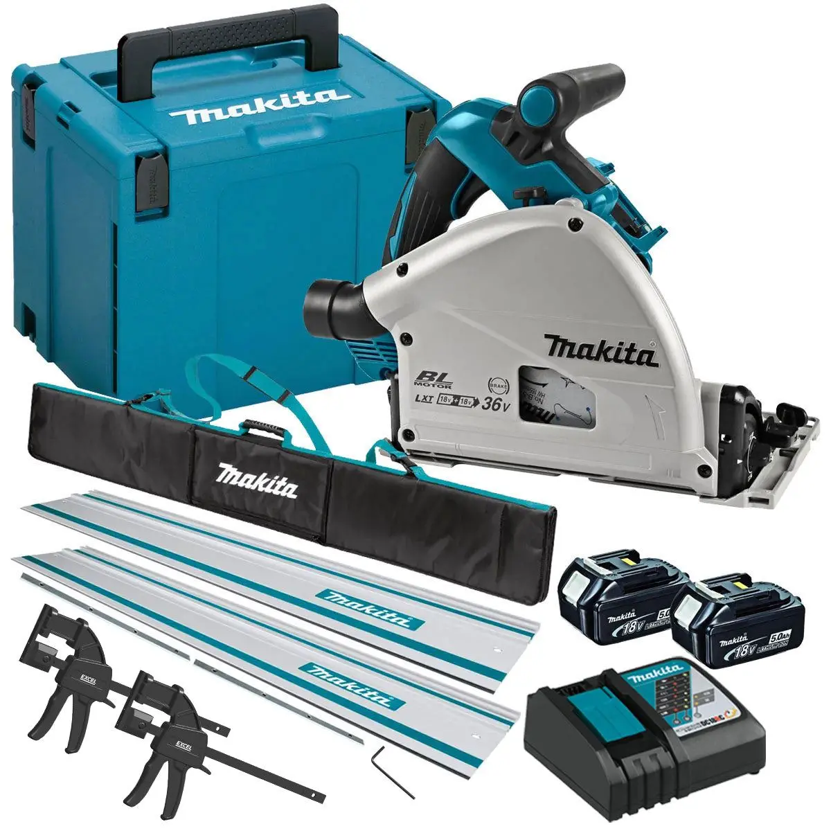 Makita Dsp601zju 36V  Brushless Aws Plunge Saw Rail Kit With 2 X 5.0Ah & Charger 1