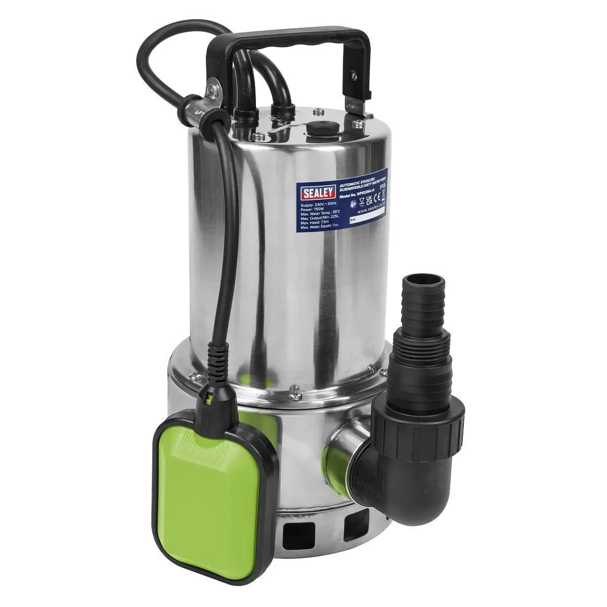 Sealey Wps225a Automatic Stainless Submersible Dirty Water Pump 225L/Min 230V 1