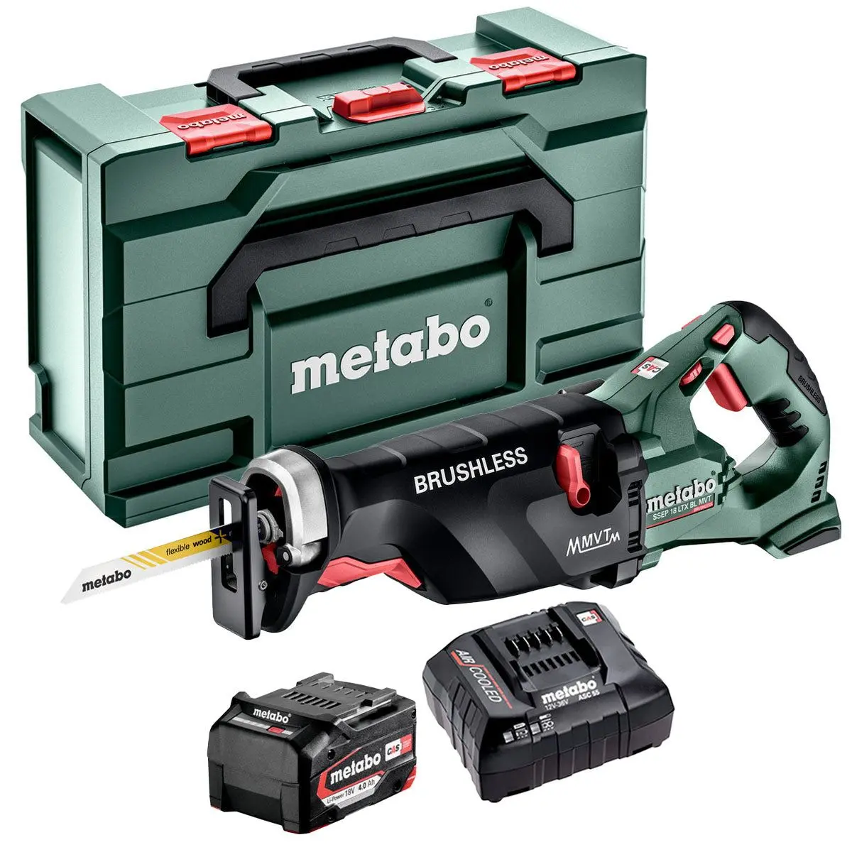 Metabo Ssep 18 Ltx Bl Mvt 18V Brushless Sabre Saw With 1 X 4.0Ah Battery Charger & Metabox 1