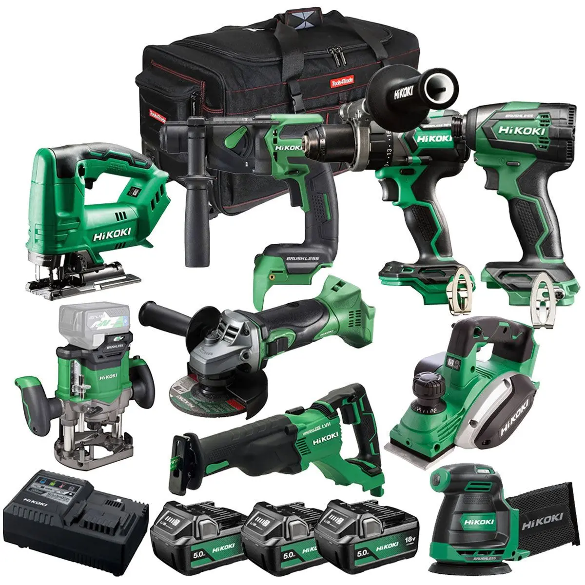 Hikoki 18V 9 Piece Power Tool Combo Kit With 3 X 5.0Ah Battery & Charger T4tkit-27295 1