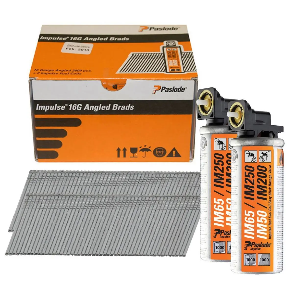 Paslode Im65a 51Mm 16 Gauge 2000 Angled Electro Galvanised Brad Nails With 2 Fuel Cells 300273 1