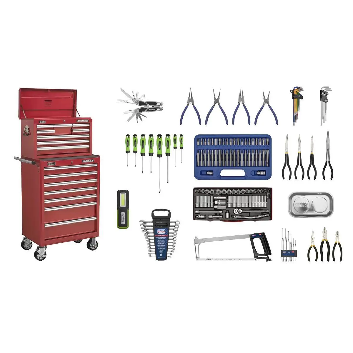 Sealey Apcombobbtk57 15 Drawer Top Chest With 148 Piece Tool Kit Red 1