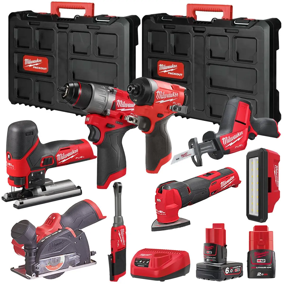 Milwaukee M12fpp7b2-644P 12V Fuel 8 Piece Powerpack Tool Kit With 1 X 6.0Ah & 2.0Ah Batteries, Charger & Case 1