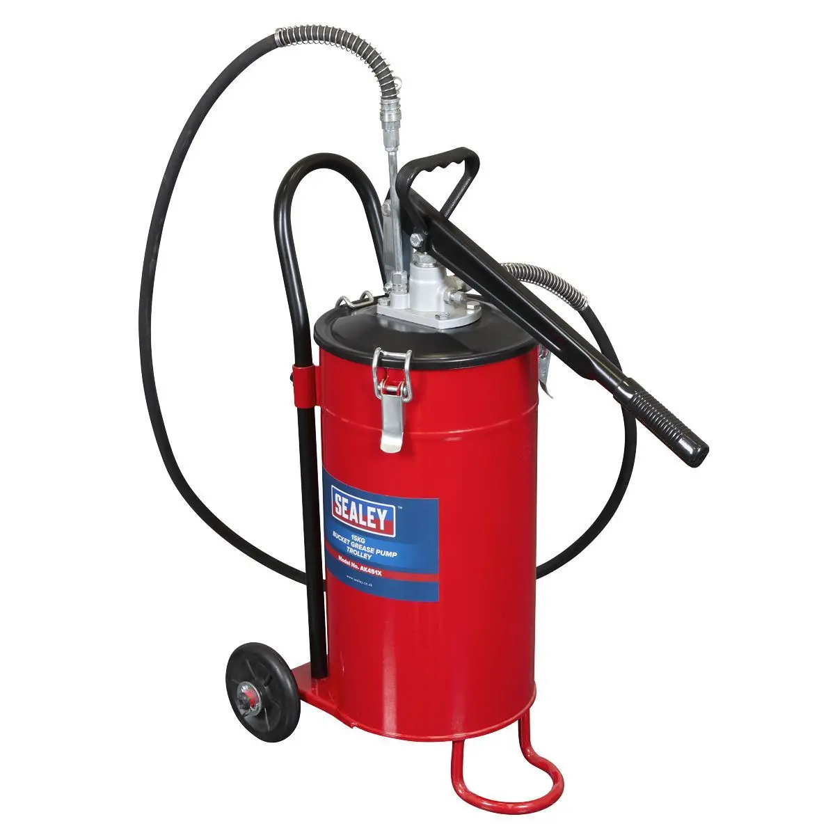 Sealey Ak451x Bucket Grease Pump Trolley 15Kg Heavy-Duty Manual Grease Dispenser 1