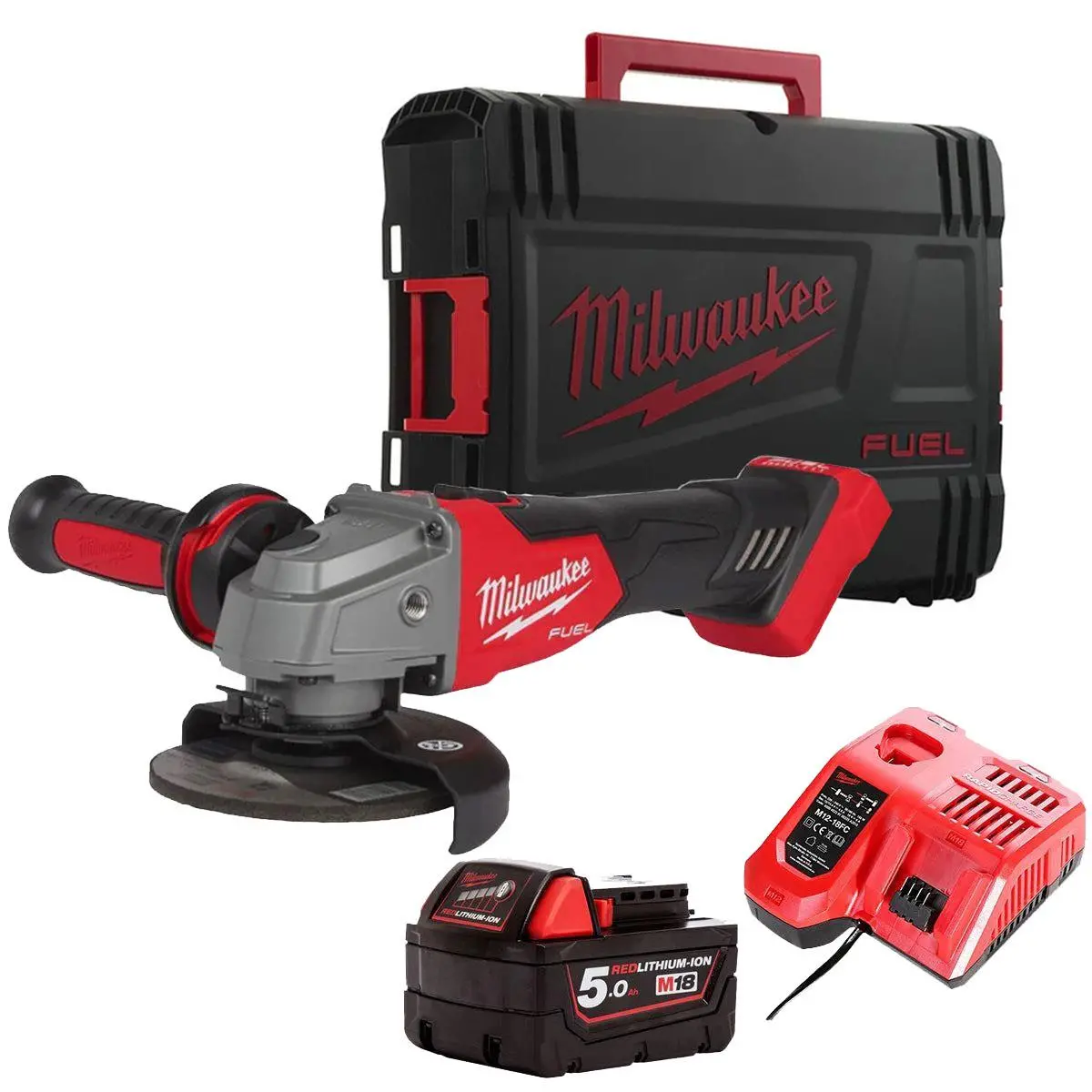Milwaukee M18fsag115x-0 18V Fuel Brushless Angle Grinder With 1 X 5.0Ah Battery Charger & Empty Tool Box (Without Inlay) 1