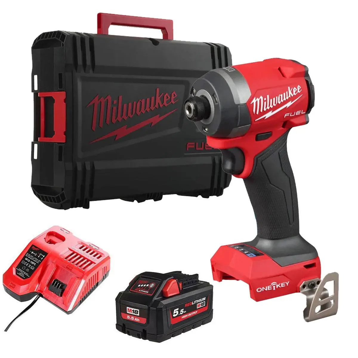 Milwaukee M18oneid3-0X 18V Fuel One-Key Brushless 1/4" Impact Driver With 1 X 5.5Ah Battery Charger & Empty Tool Box (Without Inlay) 1