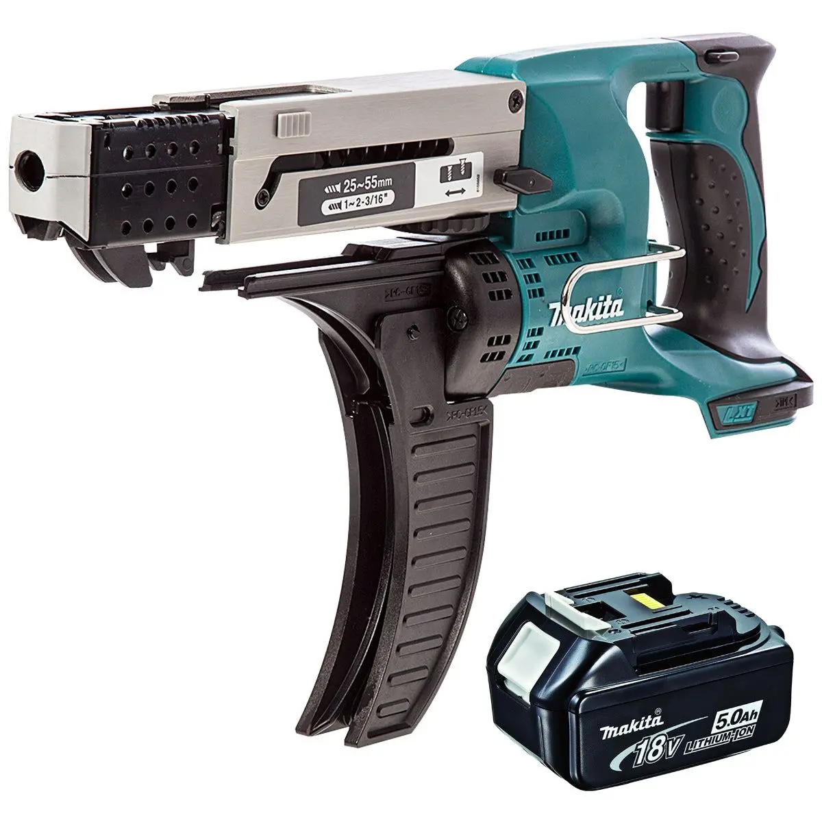 Makita Dfr550 18V Lxt 55Mm Auto Feed Screwdriver With 5.0Ah Battery 1