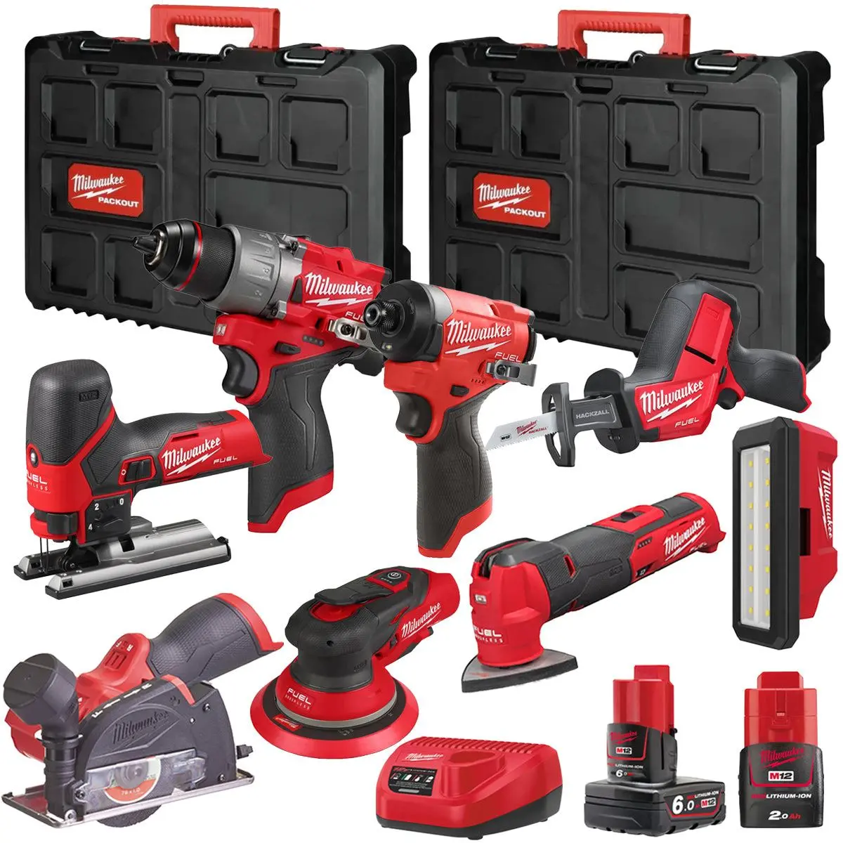 Milwaukee M12fpp7b2-627P 12V Fuel 8 Piece Powerpack Tool Kit With 1 X 6.0Ah & 2.0Ah Batteries, Charger & Case 1