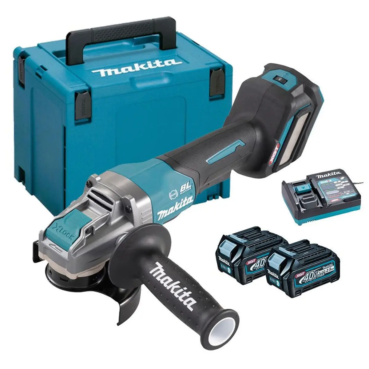 Makita Ga043gd201 40V Xgt X-Lock 115Mm Paddle Switch Angle Grinder With 2 X 2.5Ah Batteries & Charger 1