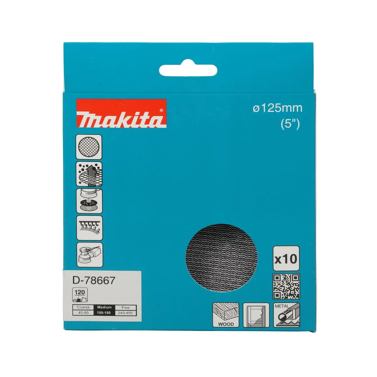 Makita D-78667 Net Sanding Disc 125Mm A120 - Pack Of 10 1