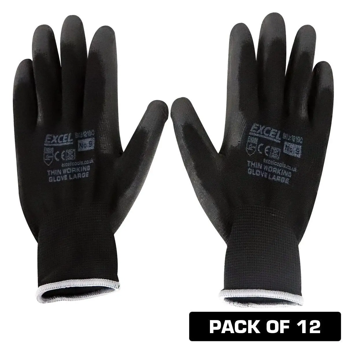 Excel Durable Grip Working Gloves Black Size Xl Pack Of 12 1