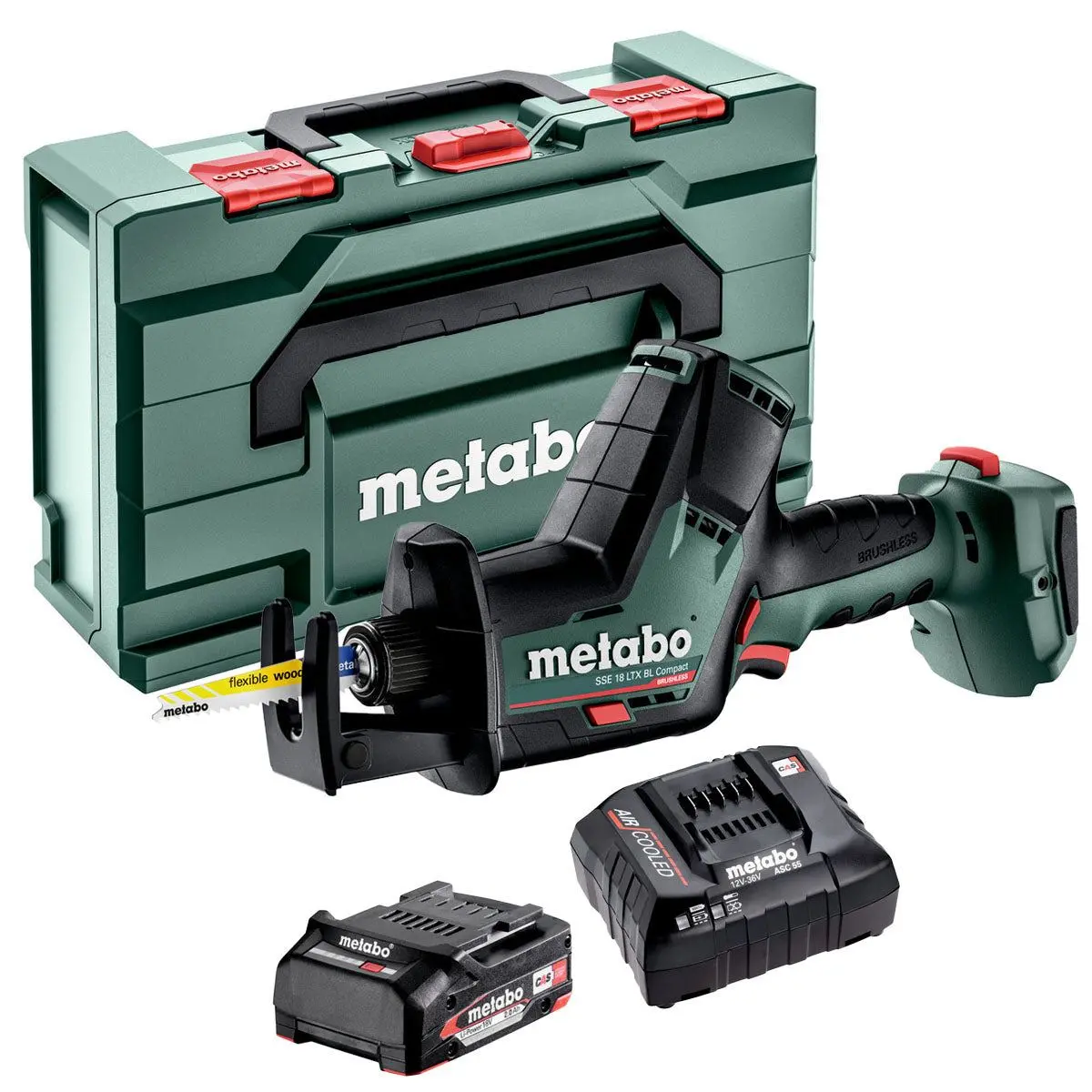 Metabo Sse 18 Ltx Bl Compact 18V Brushless Sabre Saw With 1 X 2.0Ah Battery Charger & Metabox 1