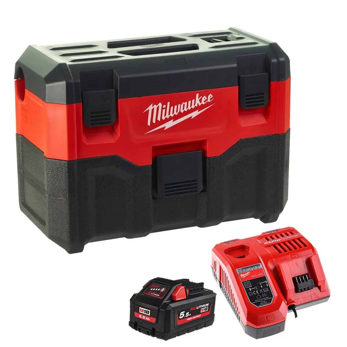 Milwaukee M18vc2-0 M18 18V Wet And Dry Vacuum Cleaner With 1 X 5.5Ah Battery & Charger 1