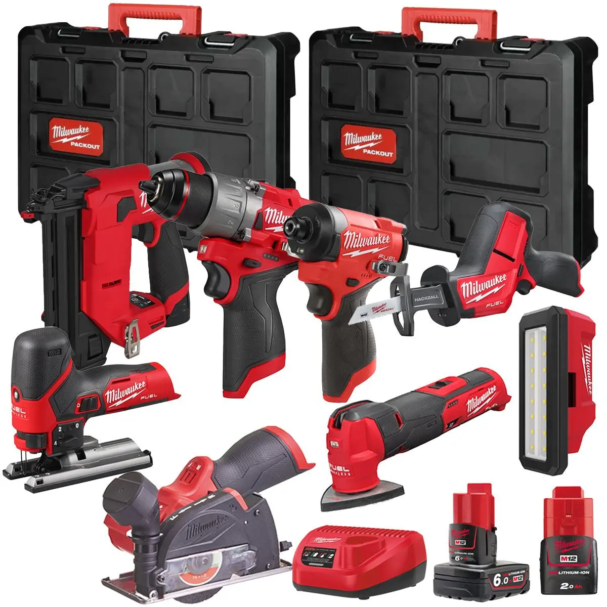 Milwaukee M12fpp7b2-629P 12V Fuel 8 Piece Powerpack Tool Kit With 1 X 6.0Ah & 2.0Ah Batteries, Charger & Case 1