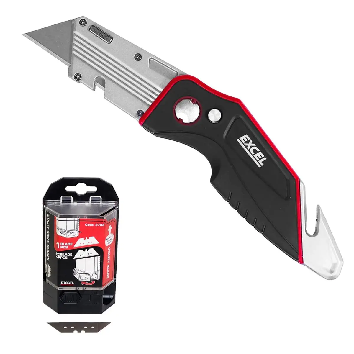Excel Folding Utility Knife & 5 Blades With Dispenser 100 Piece 1