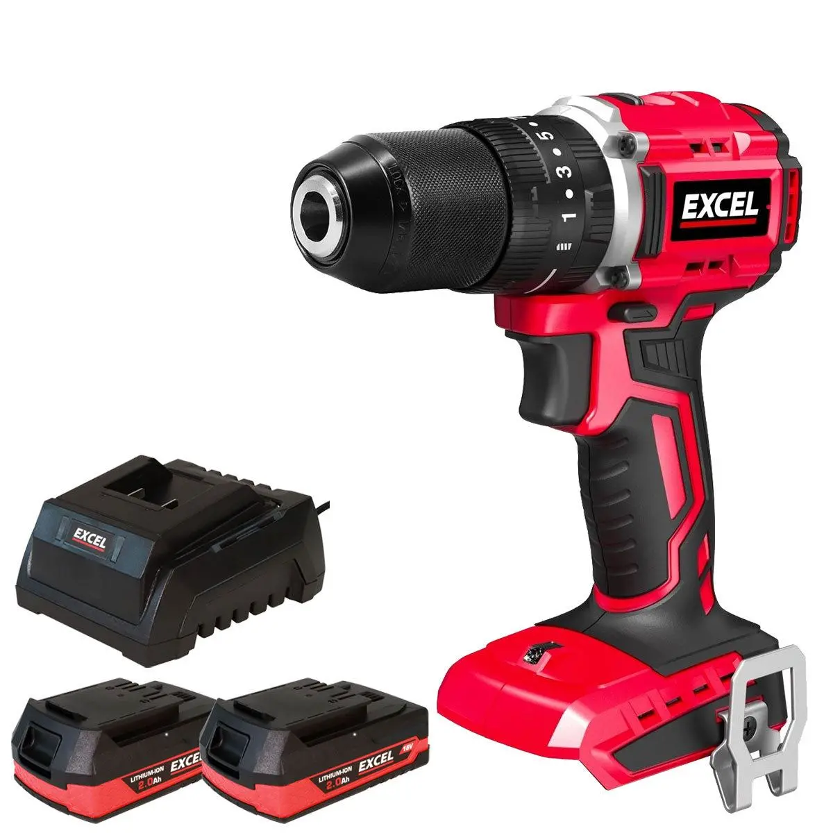 Excel 18V Cordless Brushless Combi Drill With 2 X 2.0Ah Battery & Charger 1