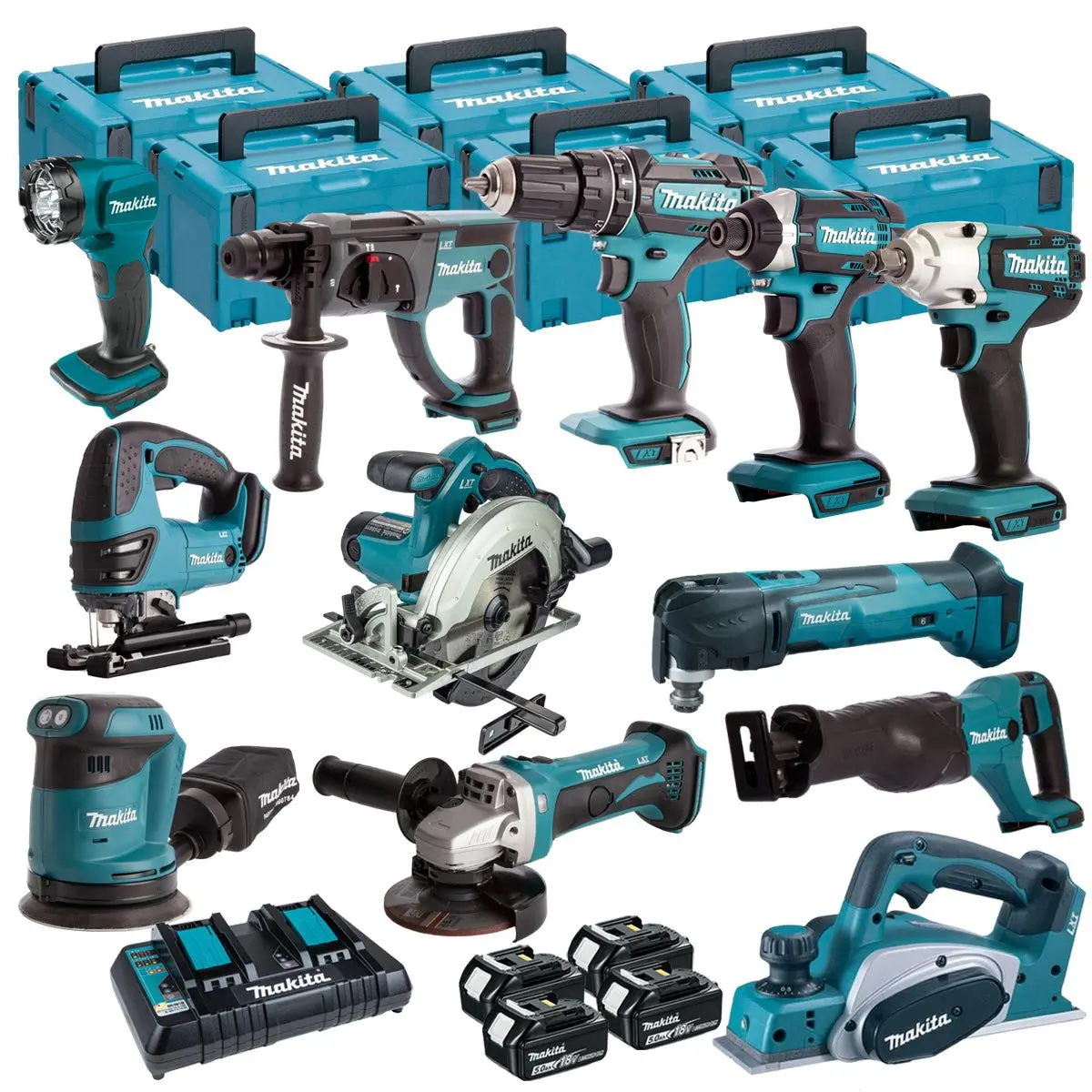 Makita 18V 12 Piece Power Tool Kit With 4 X 5.0Ah Battery & Charger T4tkit-16459 1