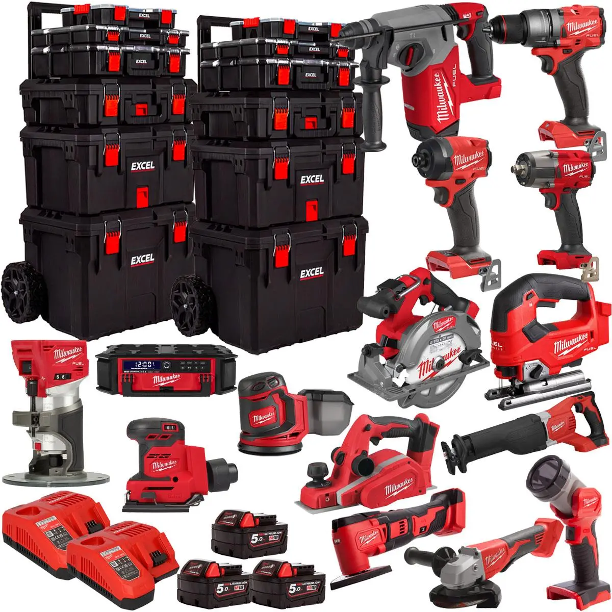 Milwaukee 18V 15 Piece Combo Kit With 3 X 5.0Ah Battery & Trolley Toolbox 1