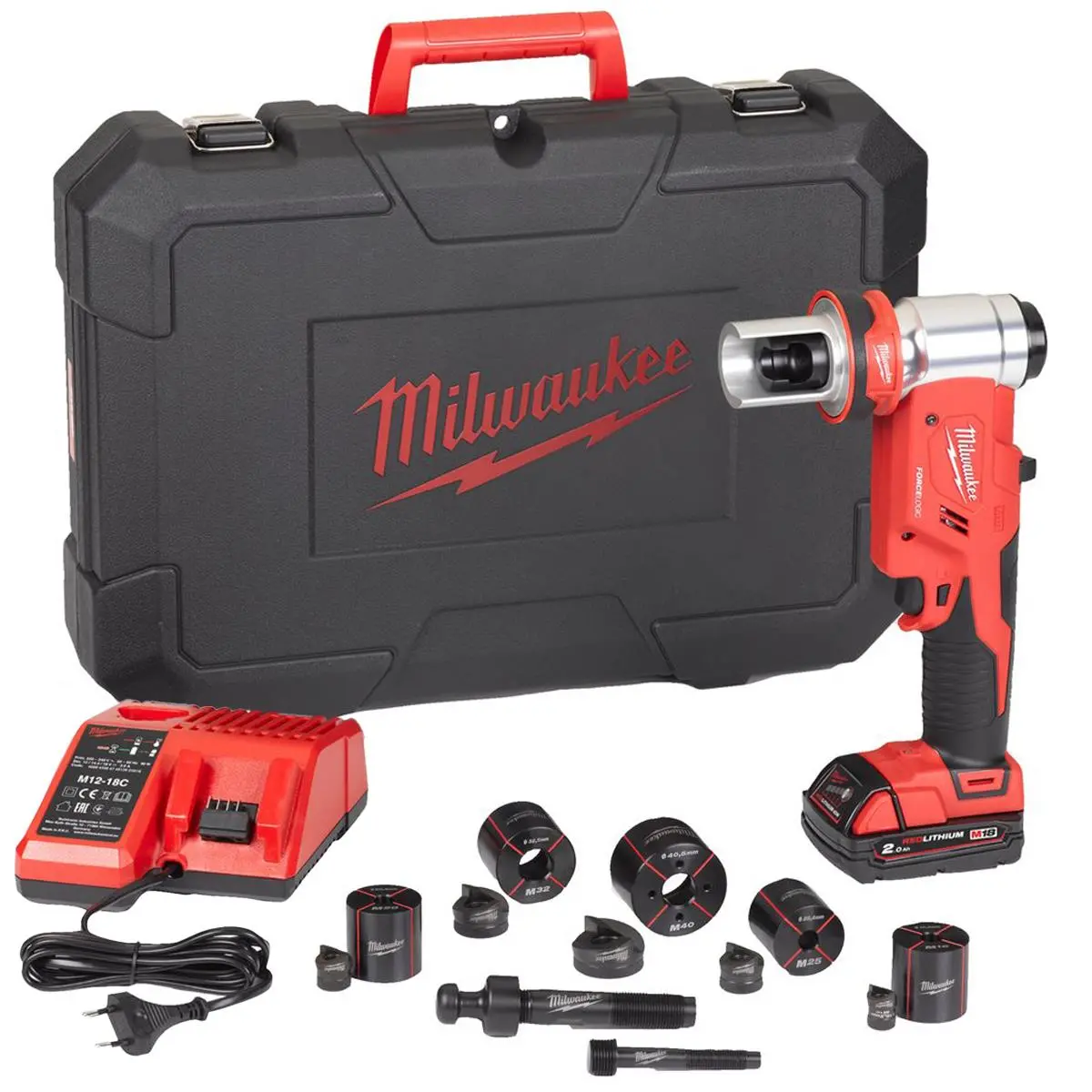 Milwaukee M18hkp-201Ca 18V Brushless Force Logic Hydraulic Knockout Punch With 1 X 2.0Ah Battery Charger & Case 4933451205 1
