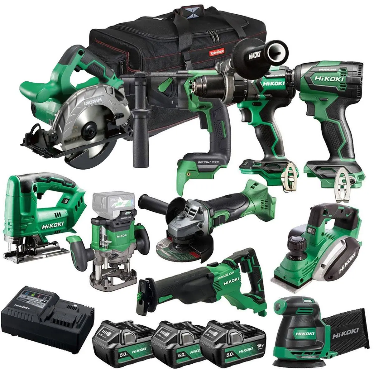 Hikoki 18V 10 Piece Power Tool Combo Kit With 3 X 5.0Ah Battery & Charger T4tkit-27294 1