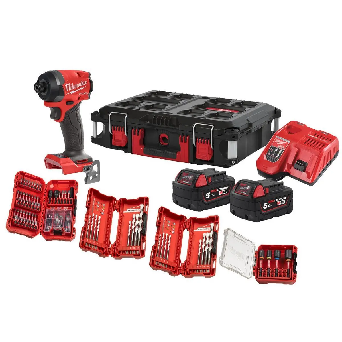 Milwaukee M18fid3100p-502P 18V Fuel Brushless 1/4" Impact Driver With 2 X 5.0Ah Batteries, Charger, Packout Case & Accessories Set 4933499037 1
