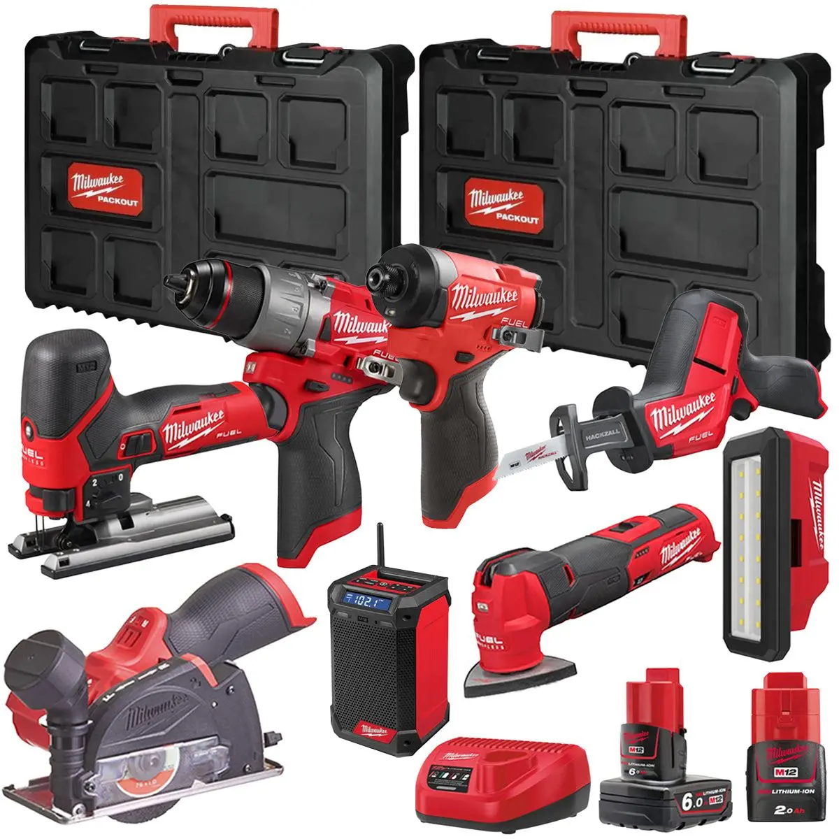 Milwaukee M12fpp7b2-632P 12V Fuel 8 Piece Powerpack Tool Kit With 1 X 6.0Ah & 2.0Ah Batteries, Charger & Case 1