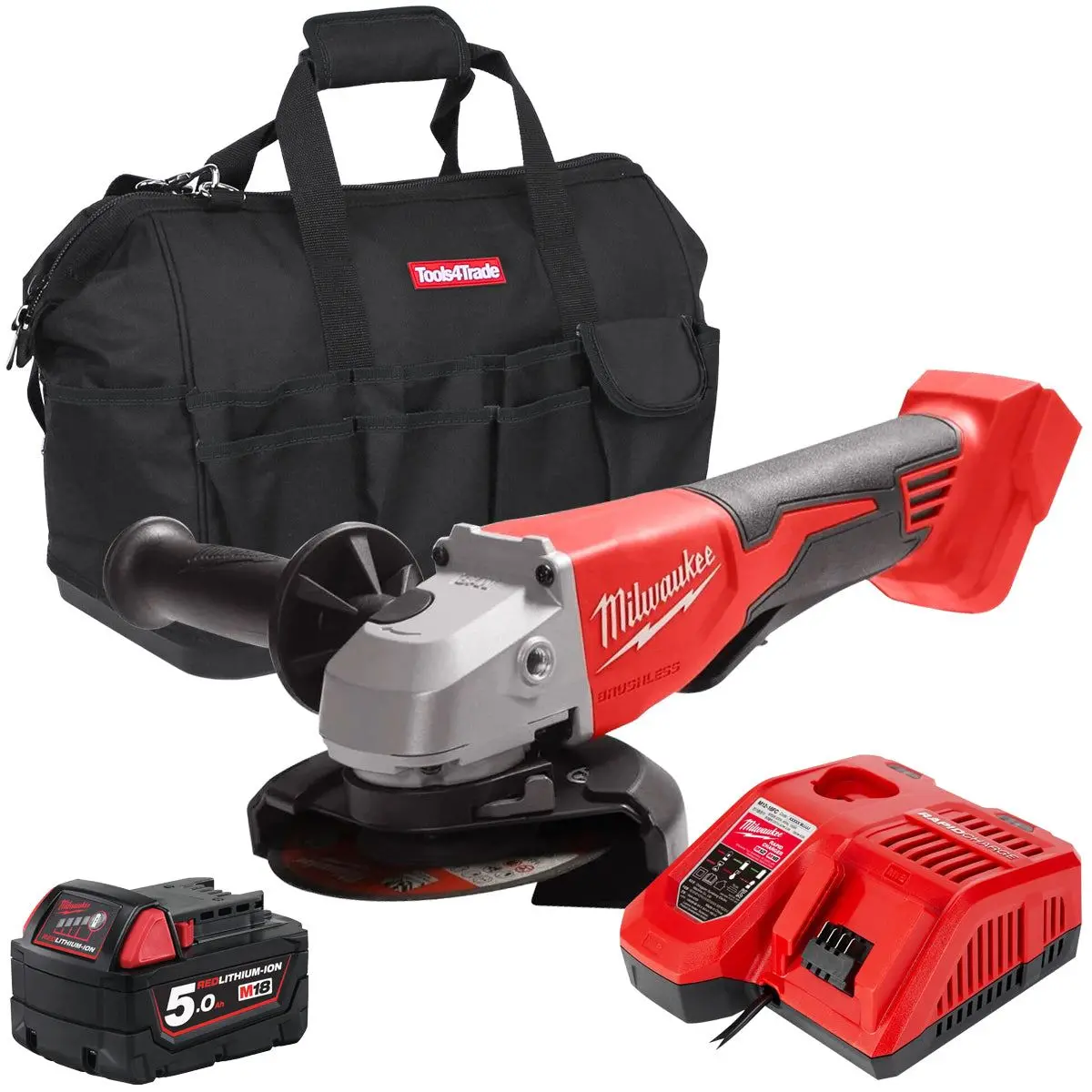 Milwaukee M18blsag115xpd-0 18V 115Mm Brushless Angle Grinder With 1 X 5.0Ah Battery Charger & Bag 1