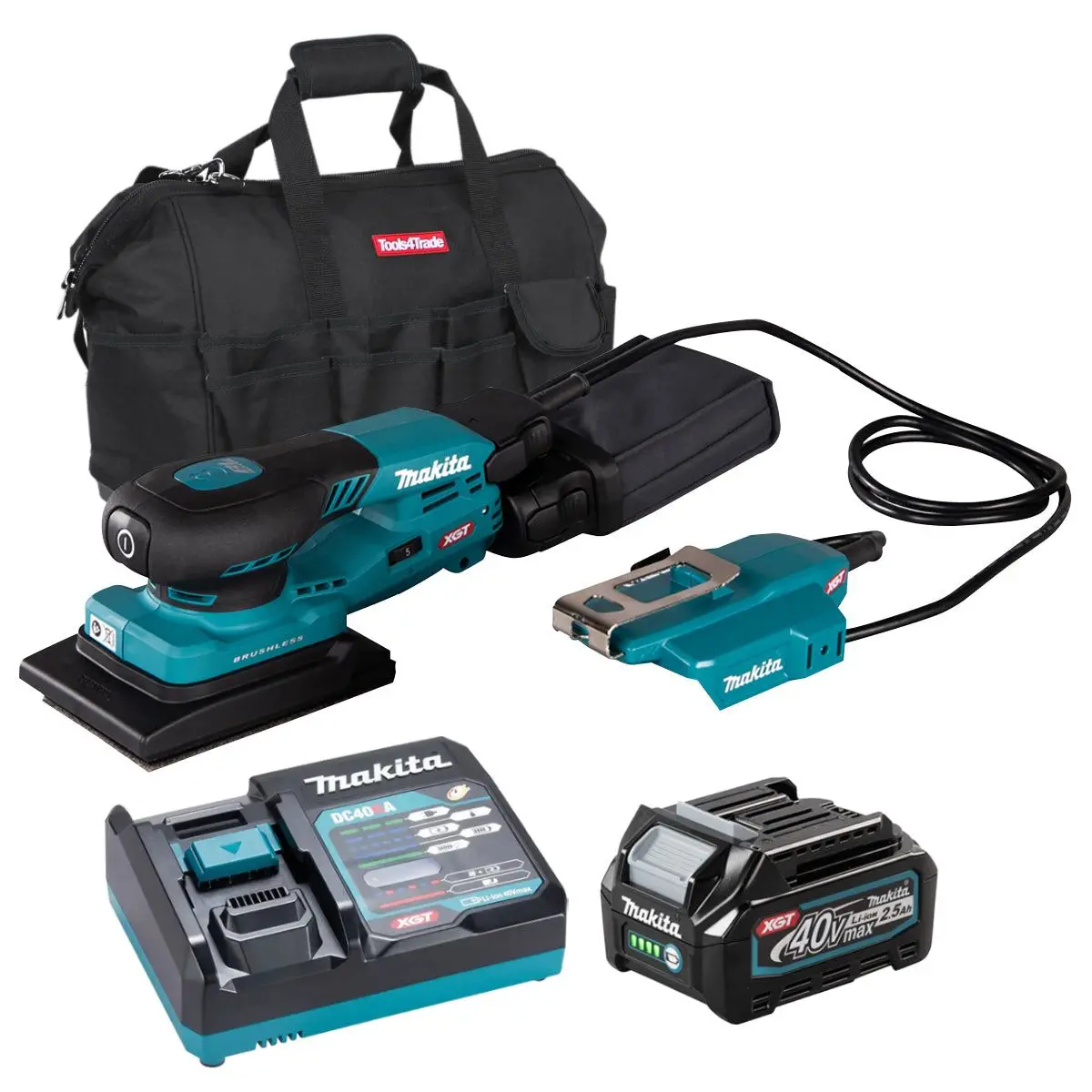 Makita Bo005cgz 40V Xgt 80 X 130Mm Brushless Orbital Sander With 1 X 2.5Ah Battery Charger & Bag 1