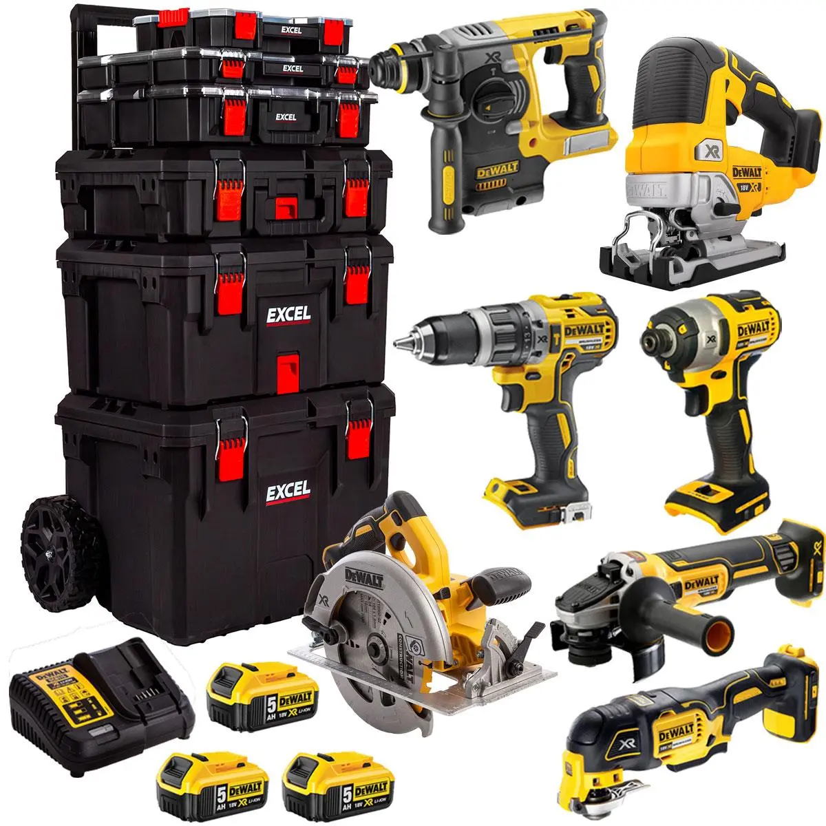 Dewalt Dck755p3t 18V 7 Piece Brushless Power Tool Kit With 3 X 5.0Ah Batteries & Trolley Toolbox 1