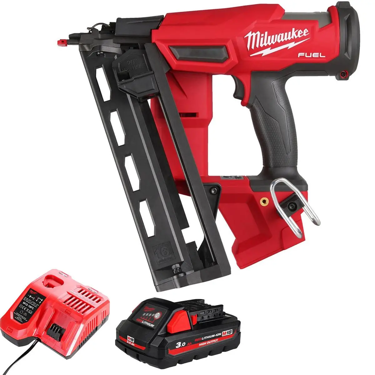 Milwaukee M18fn16ga-0 18V Brushless 16G Angled Finish Nailer With 1 X 3.0Ah Battery & Charger 1