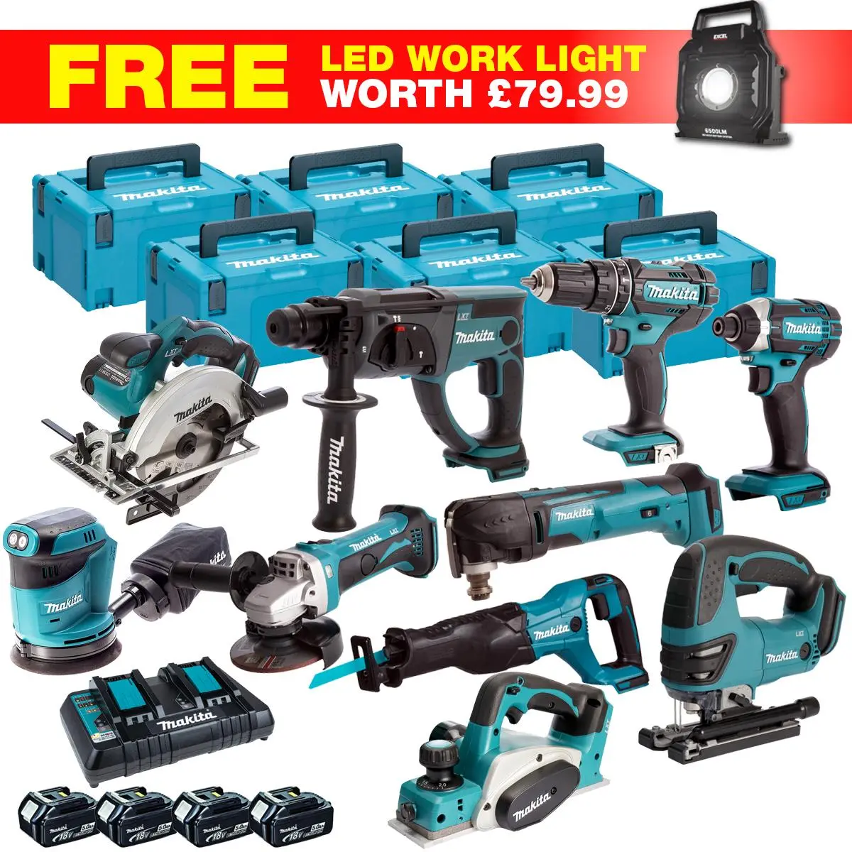 Makita 18V 11 Piece Combo Kit With 4 X 5.0Ah Batteries & Charger T4tkit-27801 1