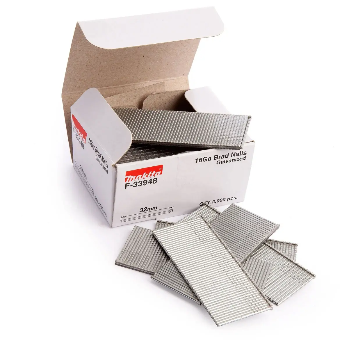 Makita F-33948 1.6Mm X 32Mm Galvanised 16 Gauge Brads 2000 Pieces 1