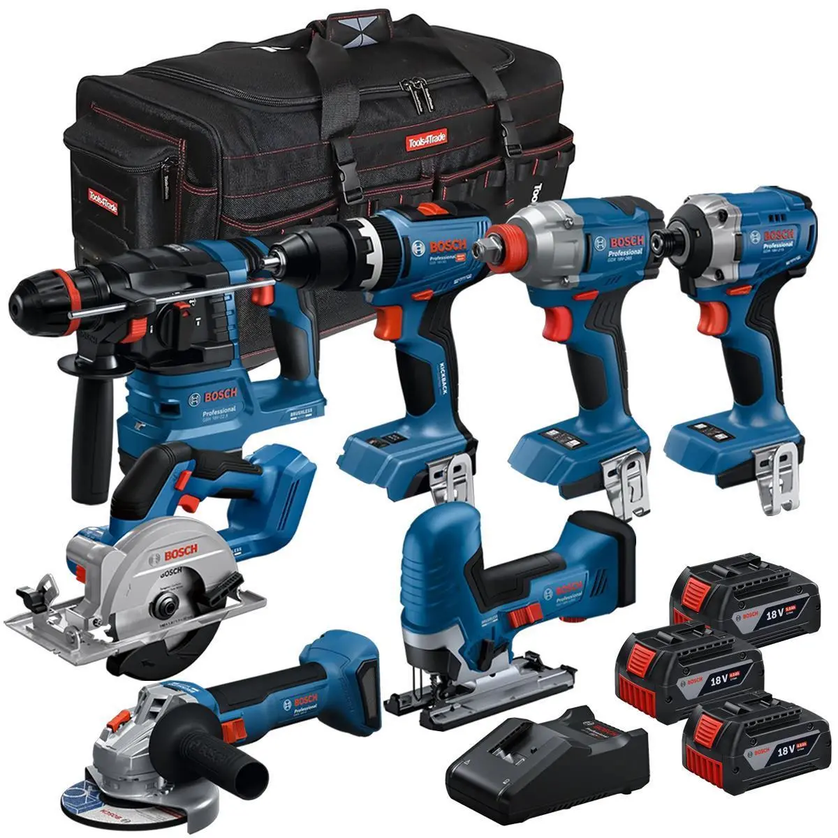 Bosch 18V 7 Piece Brushless Combo Tool Kit With 3 X Batteries & Charger T4tkit-28134 1