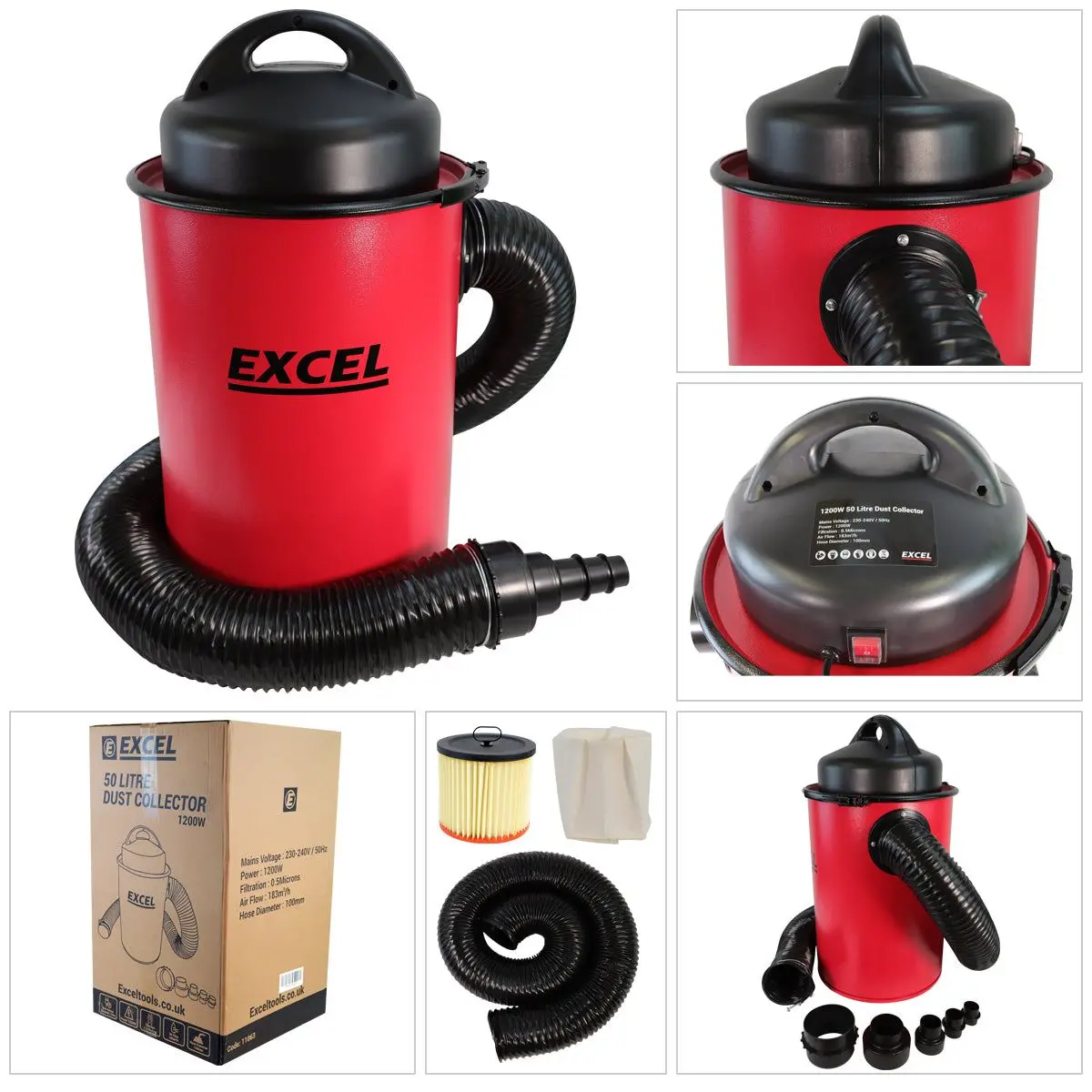 Excel Dust Extractor 50L Vacuum Cleaner & Adaptor Set 240V 2
