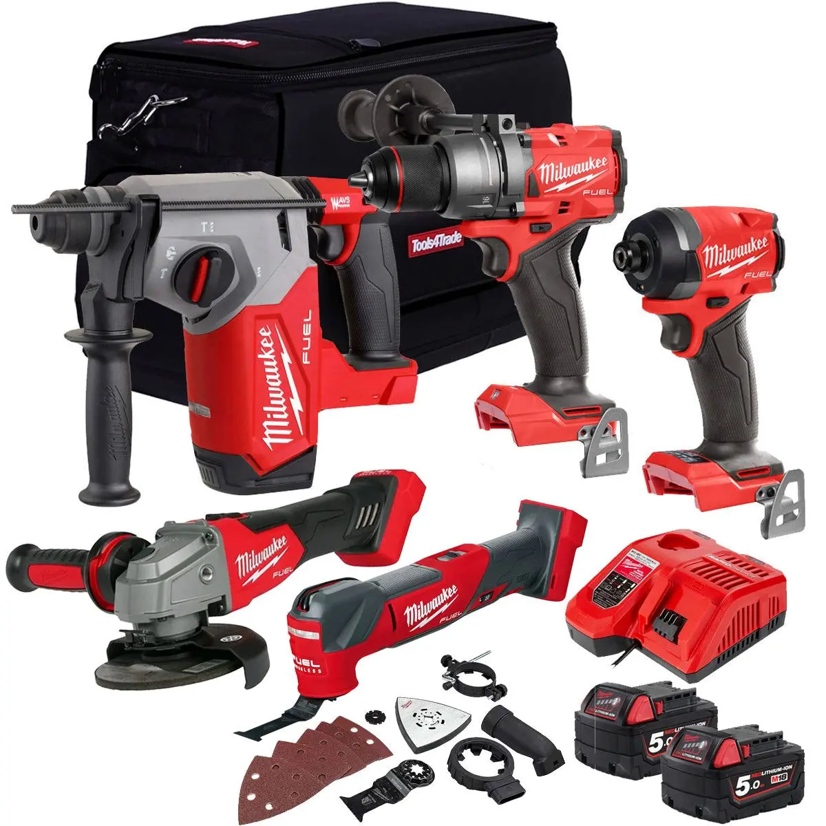 Milwaukee M18fpp4t3-552B 18V Brushless 5 Piece Tool Kit With 2 X 5.0Ah Battery & Charger 1